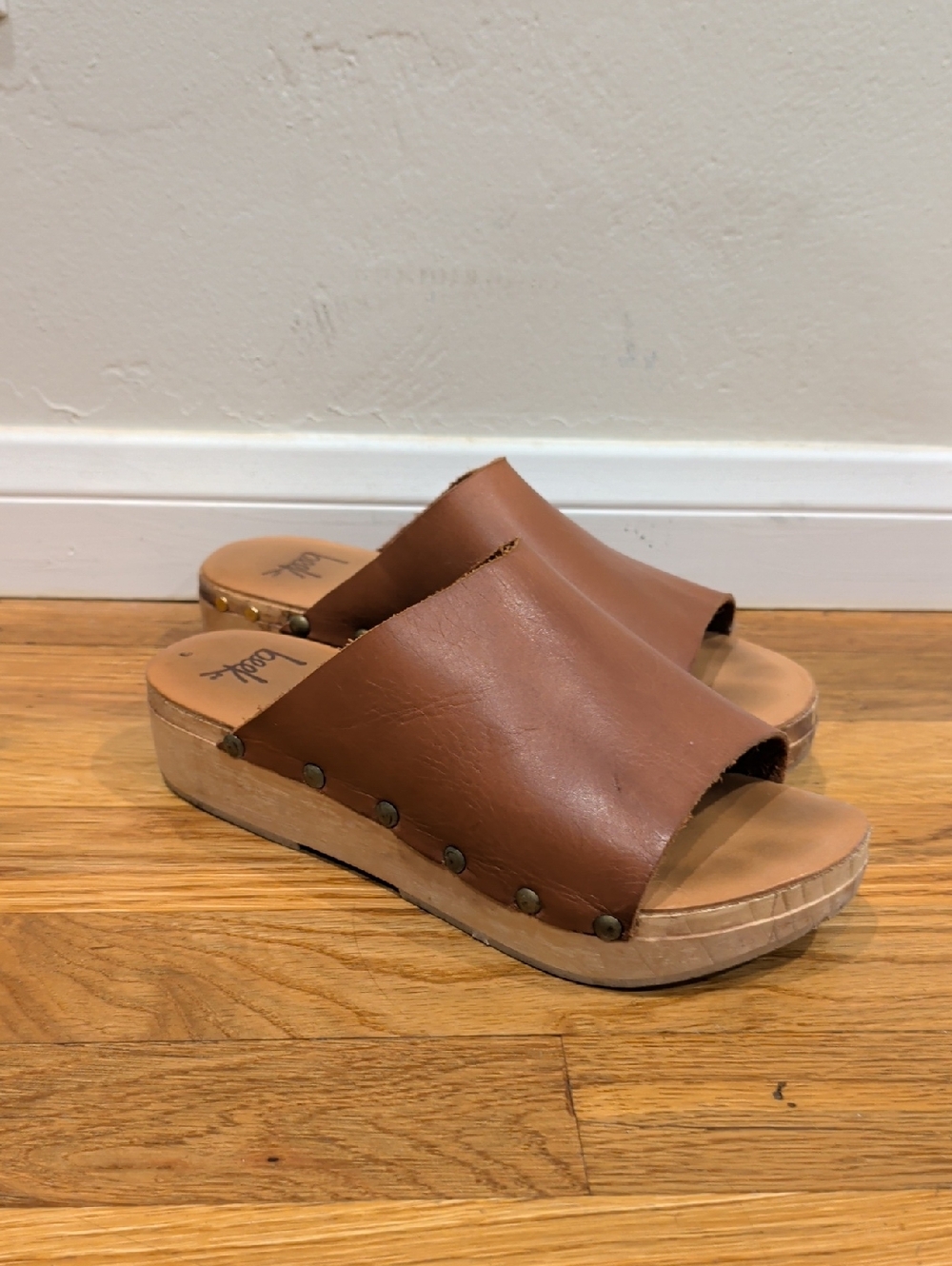 Beek Monarch Brown Leather Slide Platform Sandals - Women's US 6